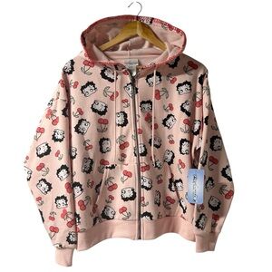Betty Boop Pink Sweatshirt Fleece Hoodie Fleischer Women’s Sz S Cherries GIFT